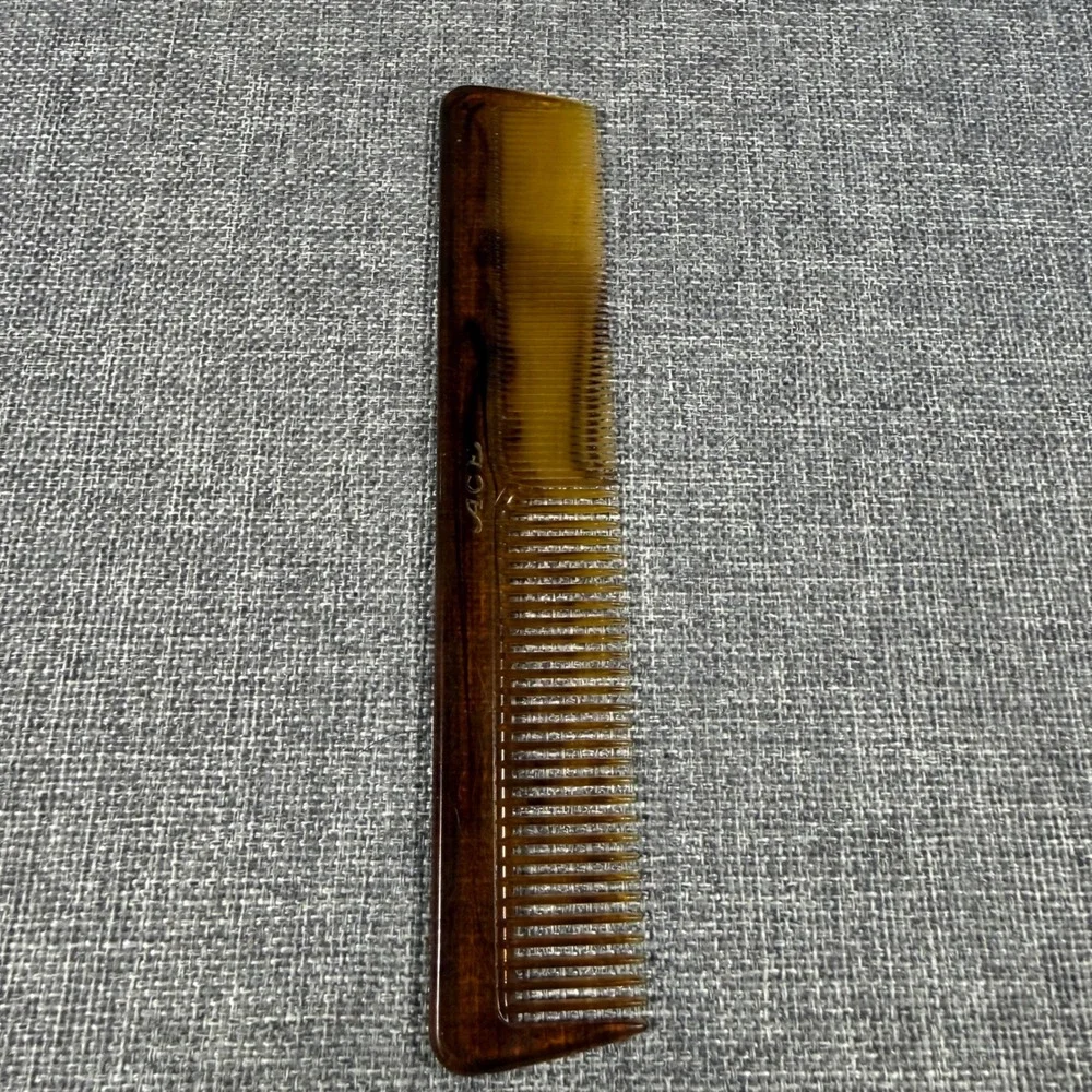 VTG Ace Pocket Comb 7.5in Brown Hard Tortoise Shell Barber Aesthetic Made In USA